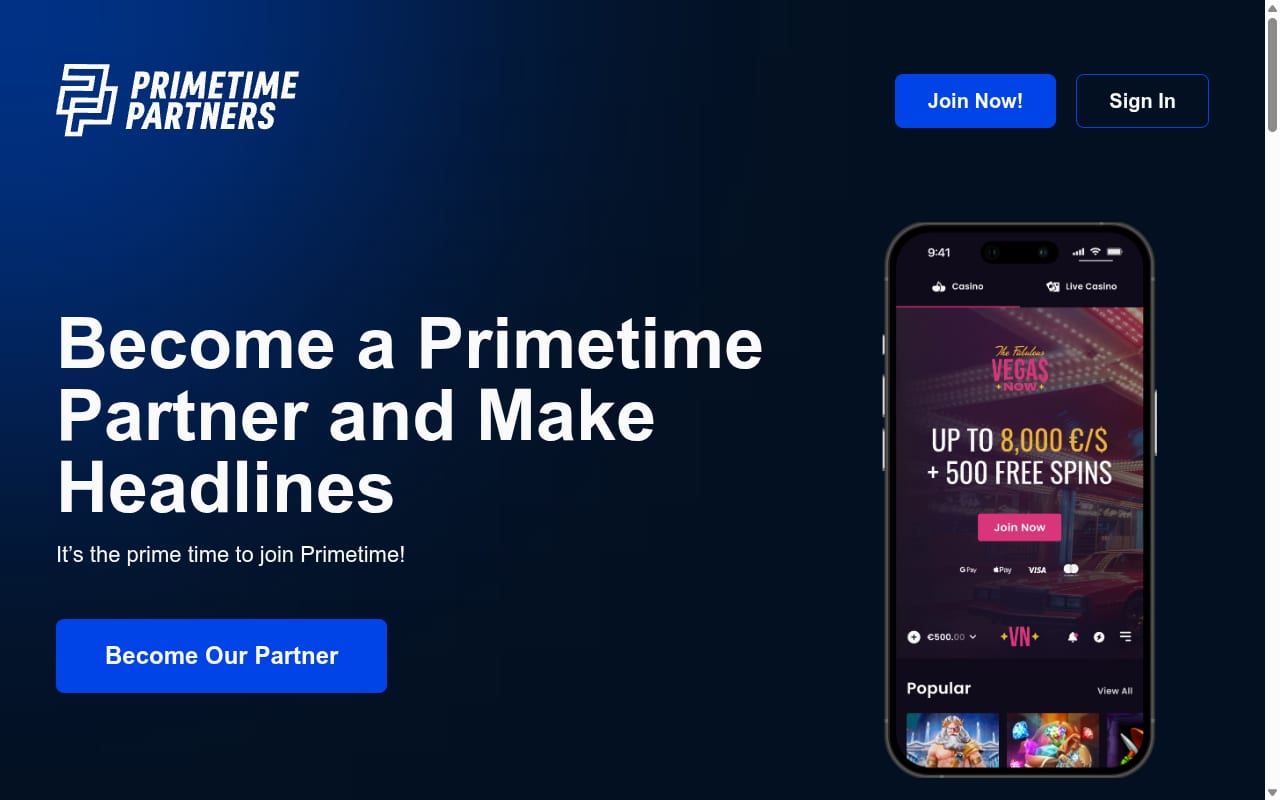 Primetime Partners website screenshot