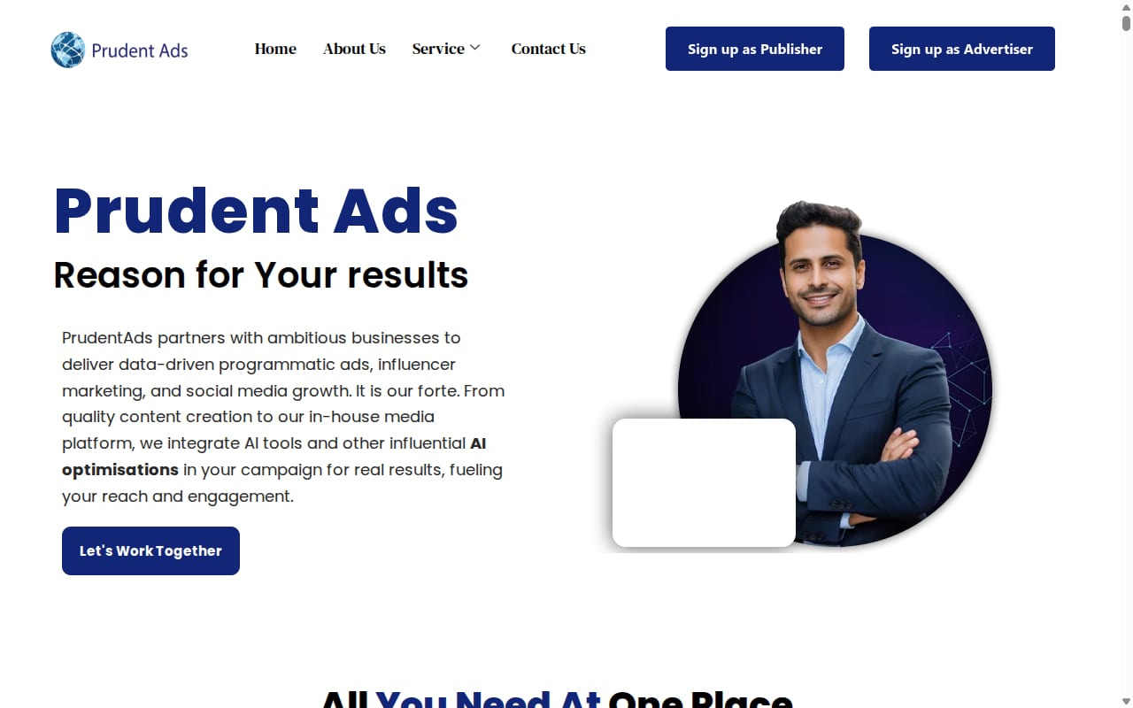 Prudent Ads website screenshot