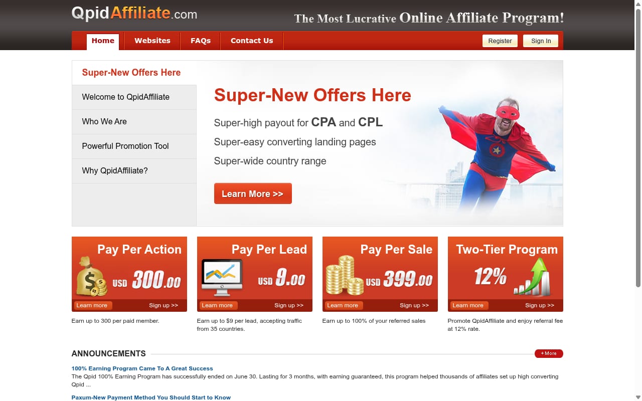 QpidAffiliate 網站截圖