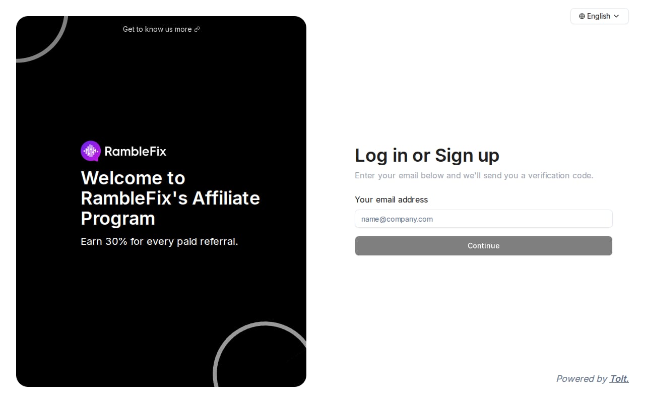 RambleFix Affiliate Program website screenshot