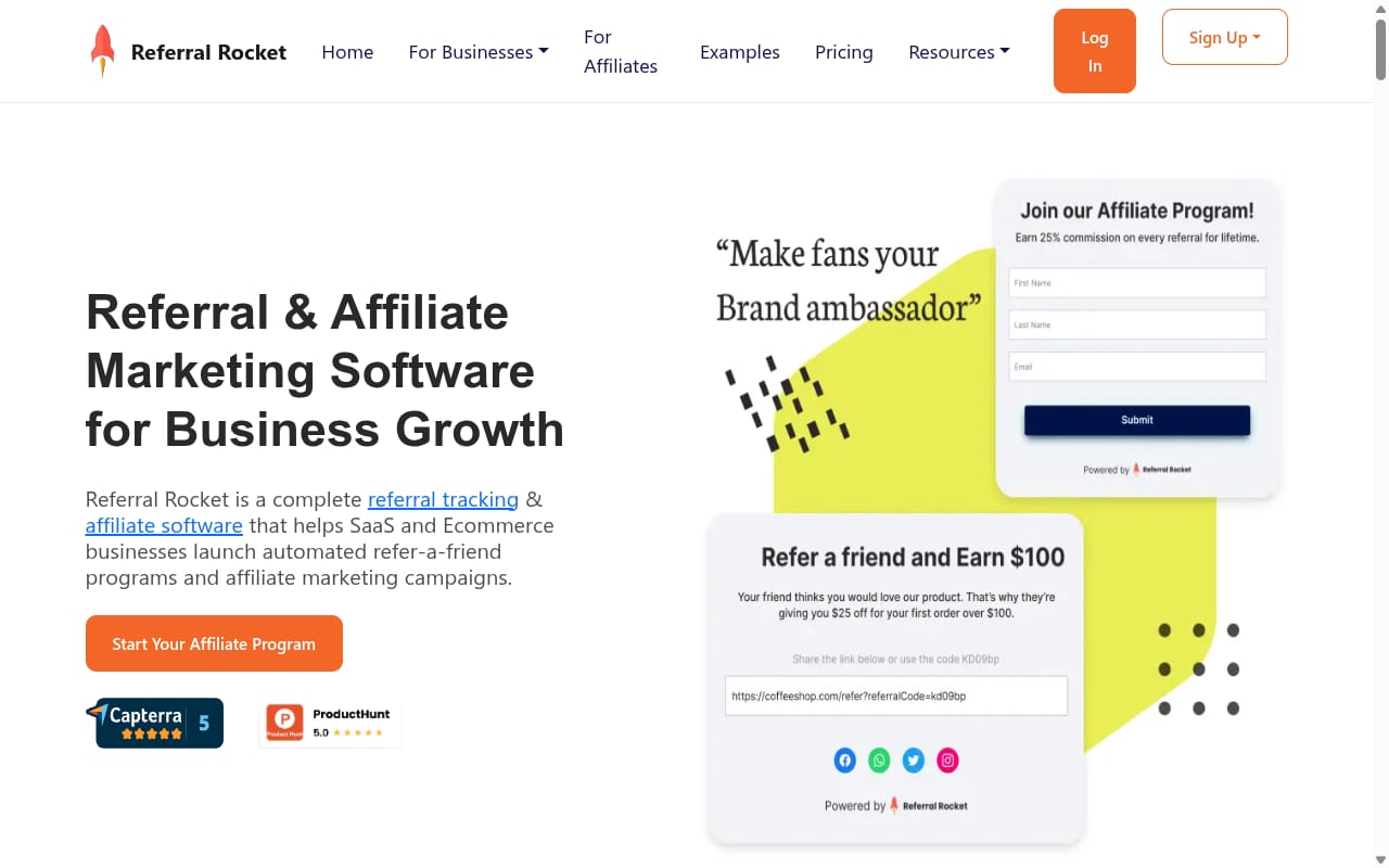 Referral Rocket Affiliate Program 網站截圖