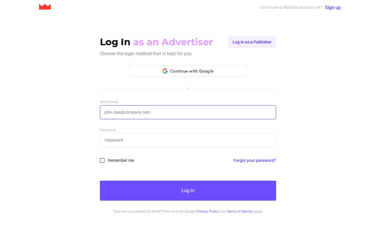 RichAds website screenshot