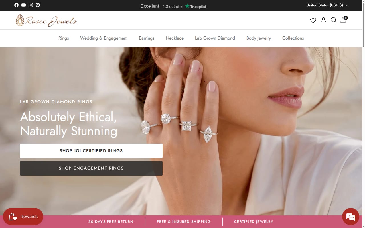 Rosec Jewels Affiliate Program website screenshot