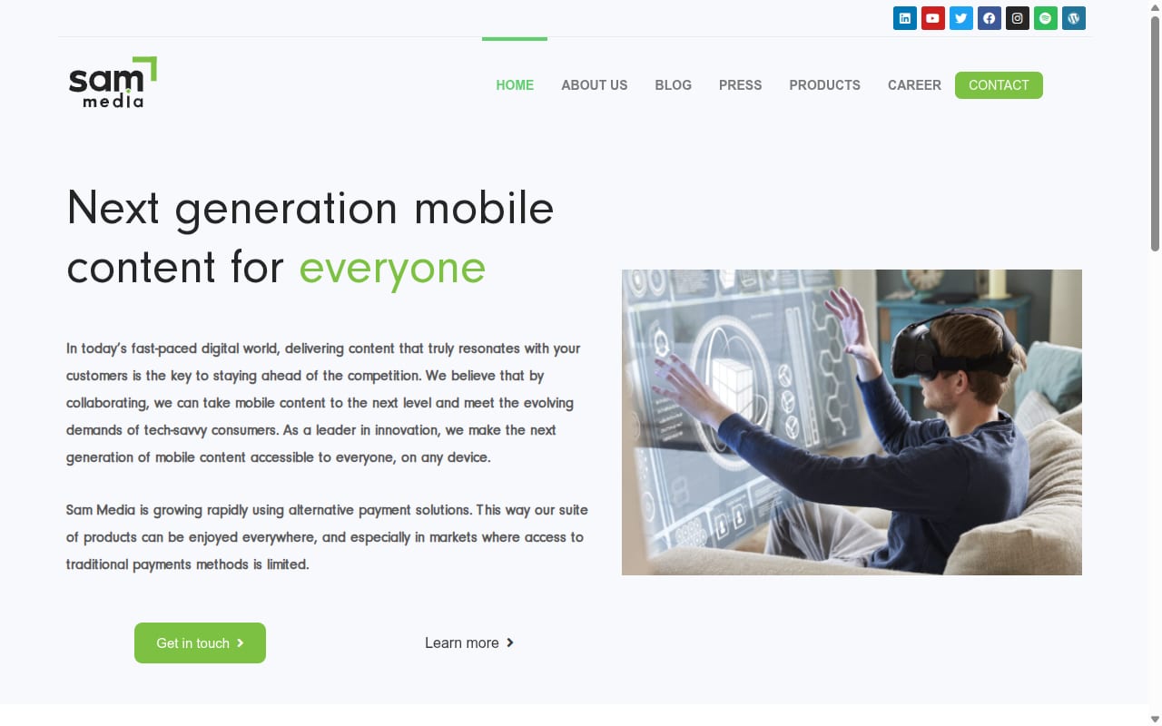 Sam Media website screenshot