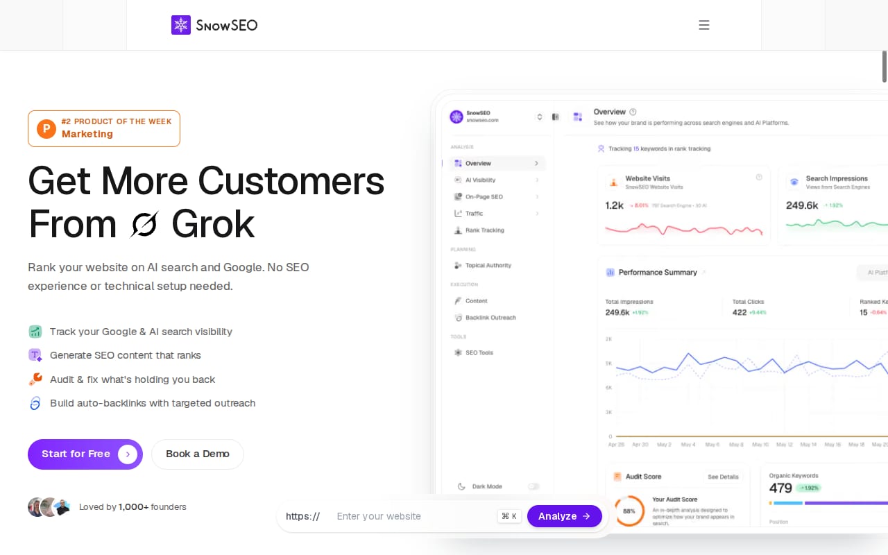 SnowSEO Affiliate Program website screenshot