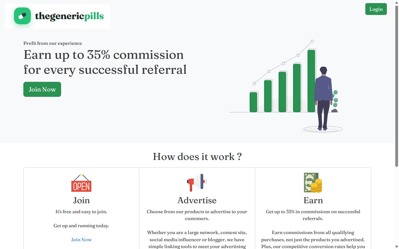 TheGenericPills Affiliate Program website screenshot