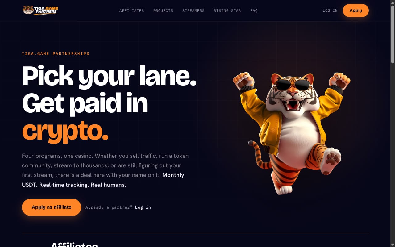 Tiga.Game Affiliate Program website screenshot