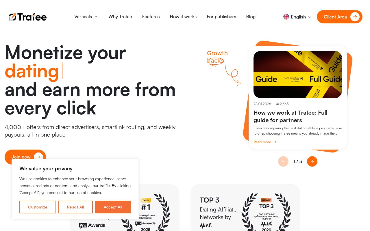 Trafee website screenshot