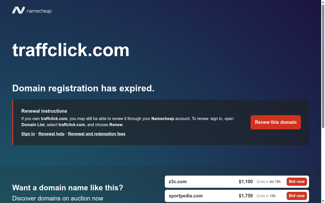 TraffClick website screenshot