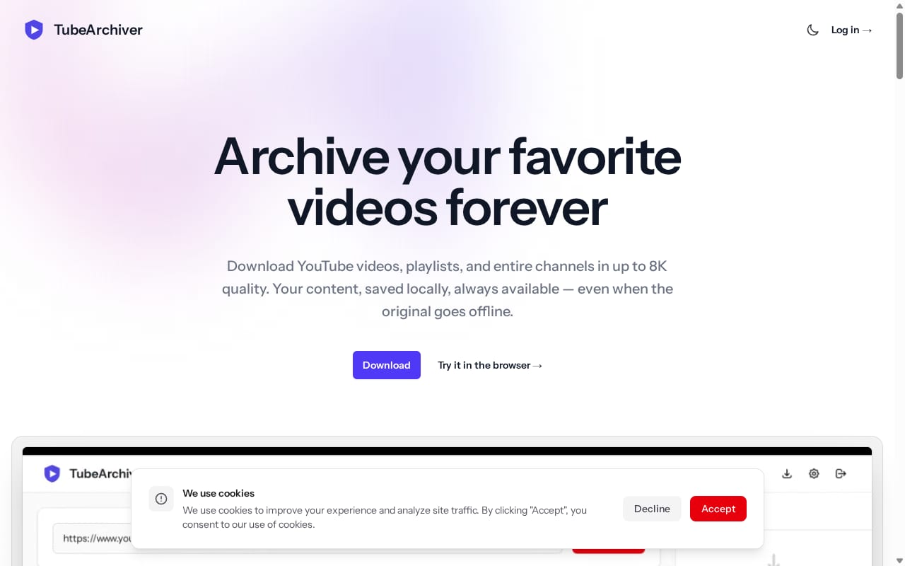 TubeArchiver's Partner Program 網站截圖