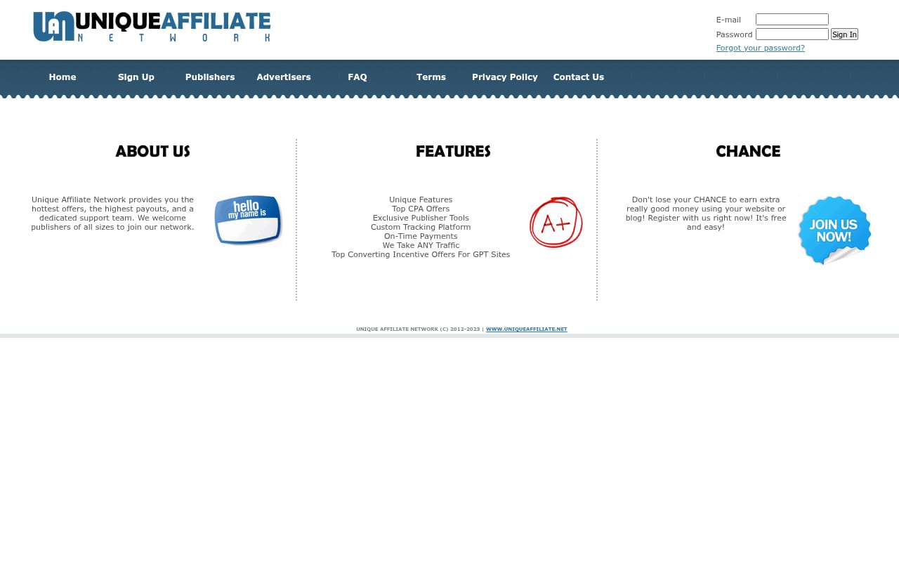 Unique Affiliate Network 網站截圖