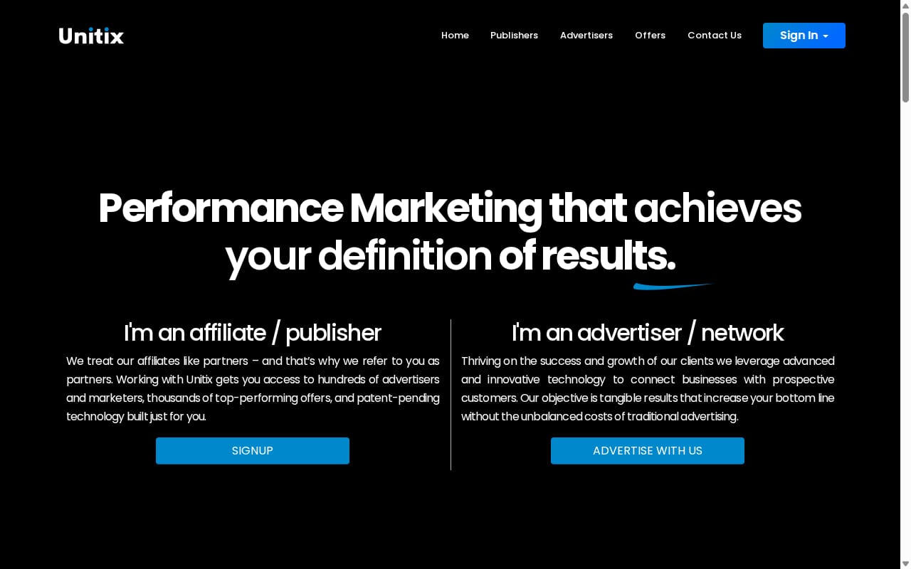 Unitix Ads website screenshot