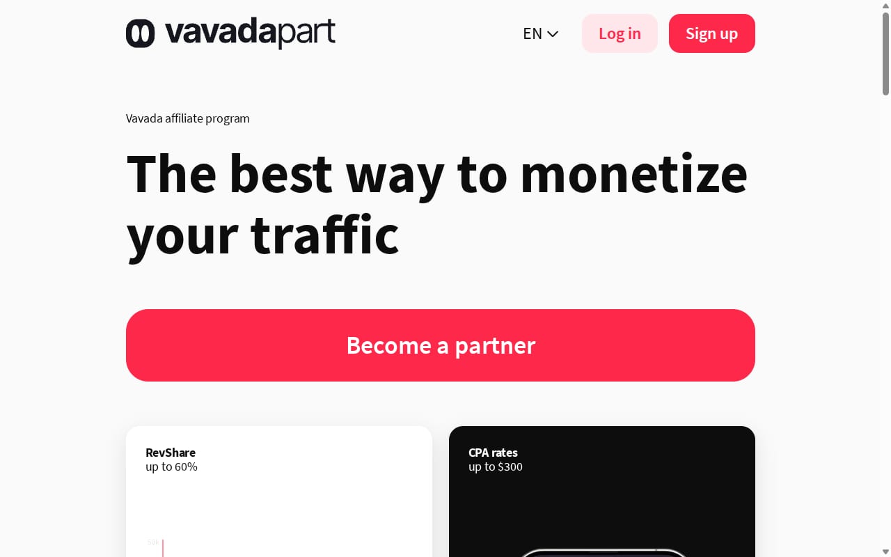Vavada Affiliates website screenshot