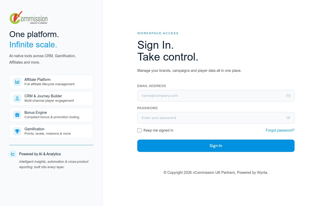 vCommission UK Partners website screenshot
