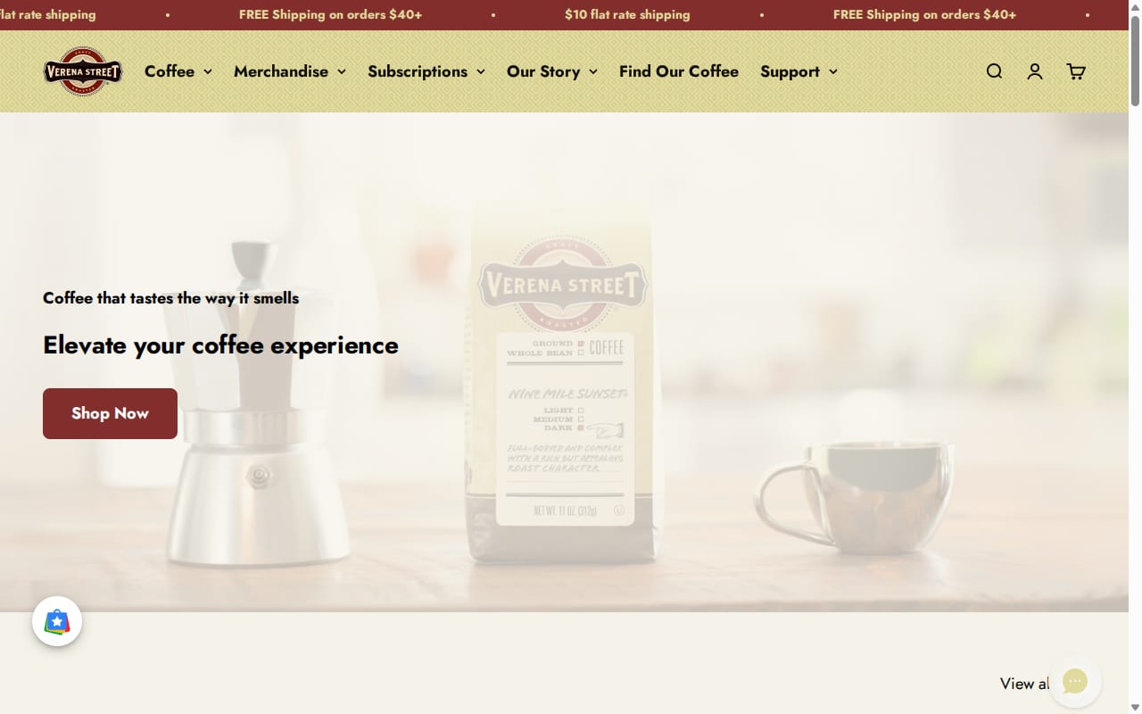Verena Street Coffee Affiliate Program website screenshot