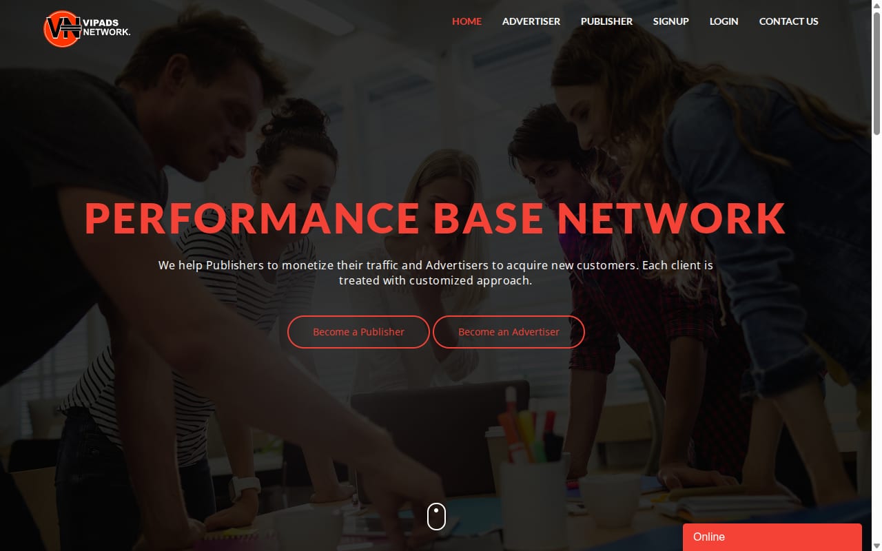 VipAdsNetwork website screenshot