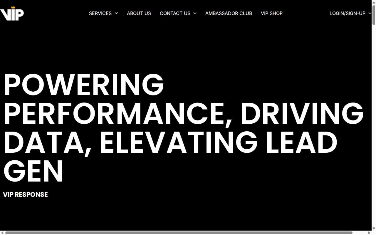 VIP Response website screenshot