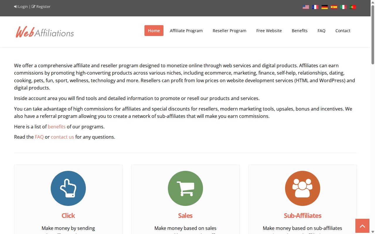 WebAffiliations website screenshot
