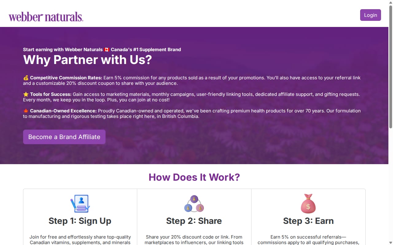 Webber Naturals Affiliate Program 網站截圖