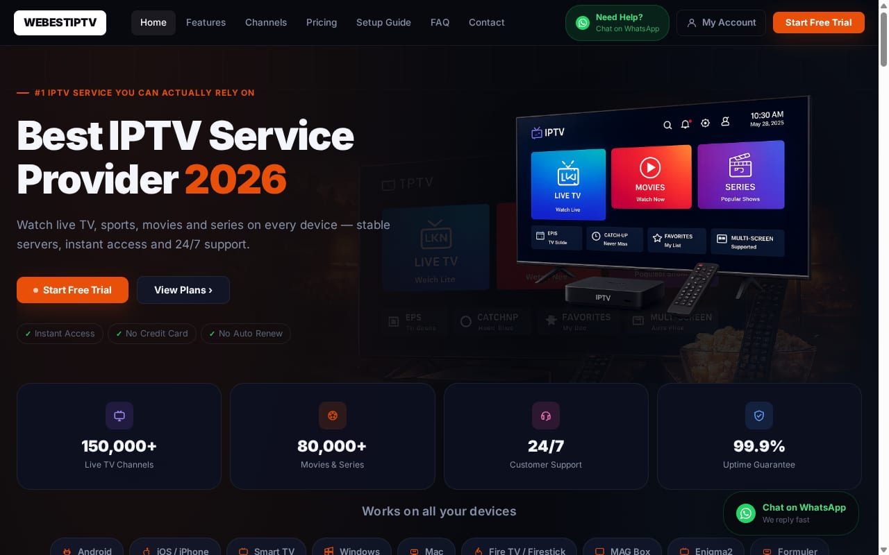 WeBestIPTV Affiliate Program website screenshot
