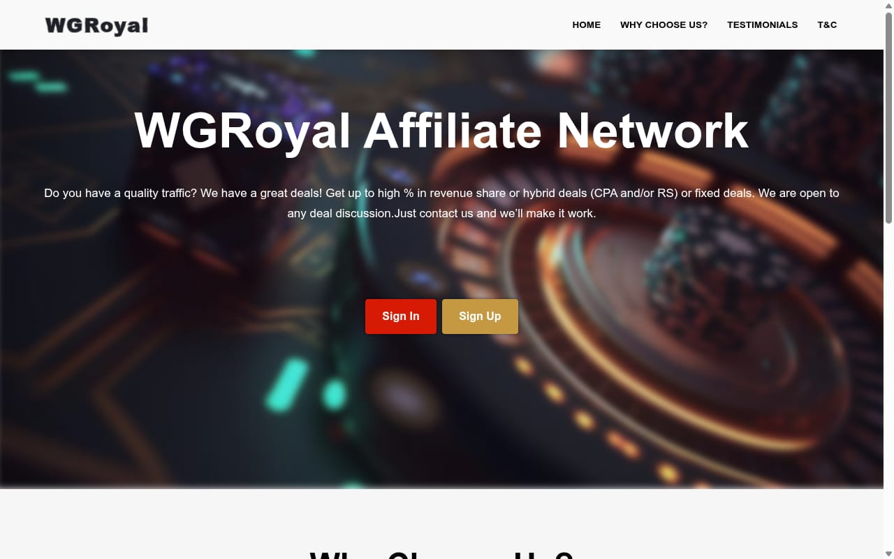 WGRoyal Affiliates website screenshot