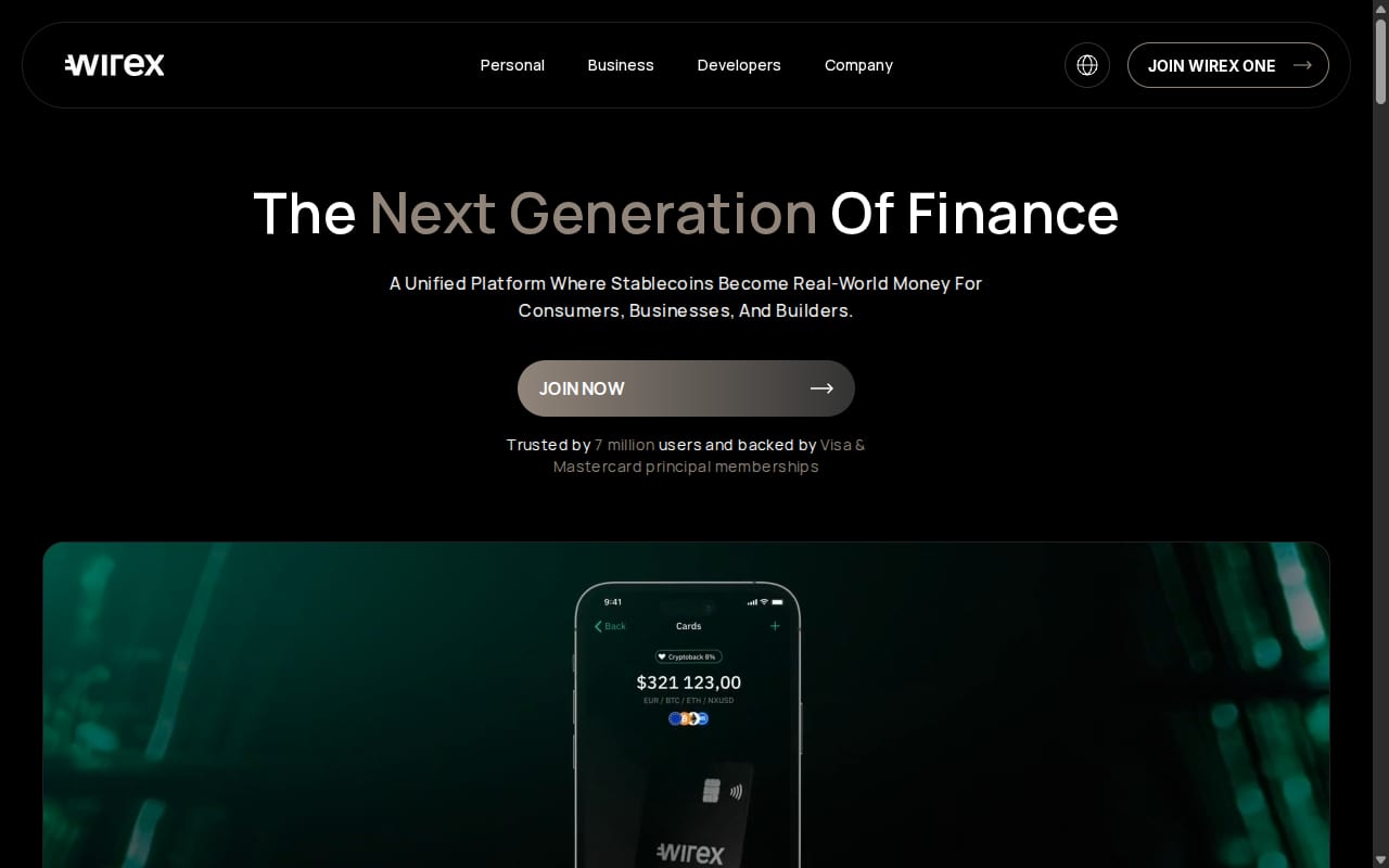 Wirex Affiliate website screenshot