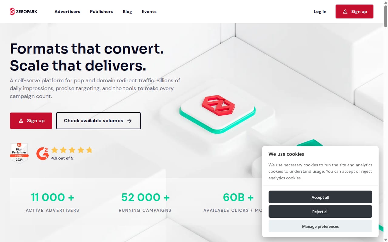 Zeropark website screenshot