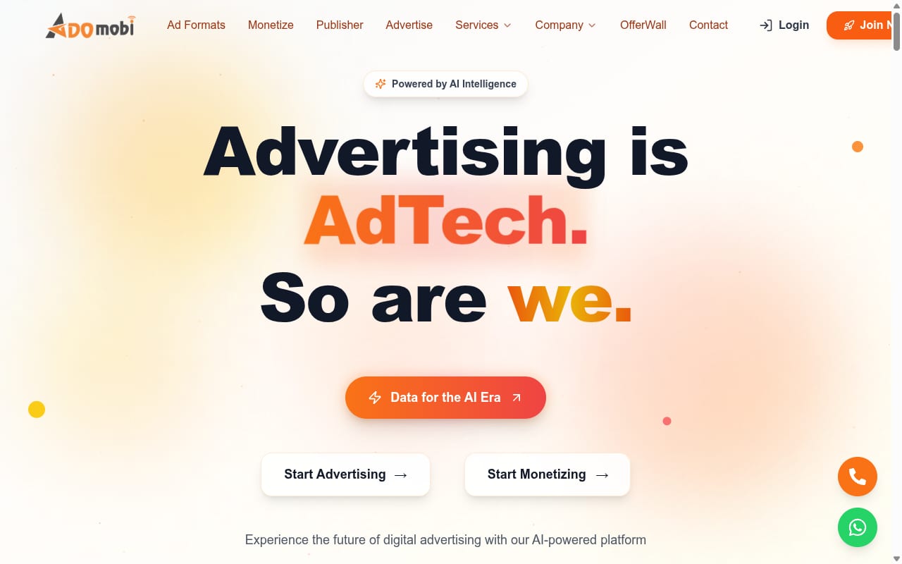 AdoMobi website screenshot