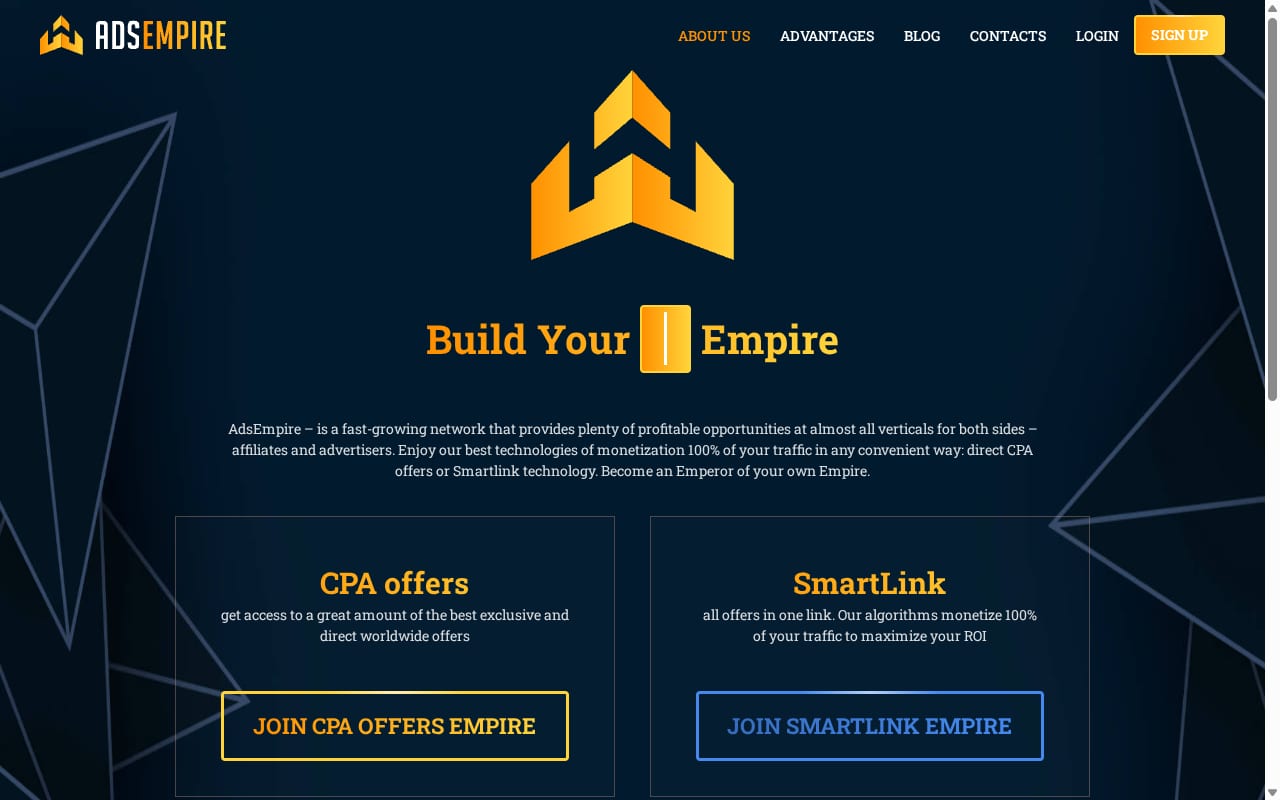 AdsEmpire website screenshot