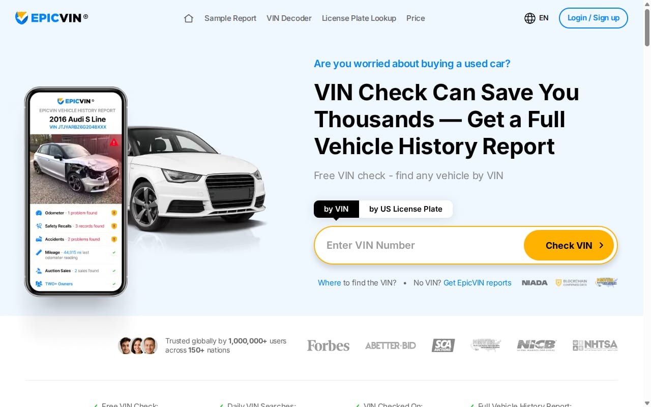 EpicVIN Affiliate Program website screenshot