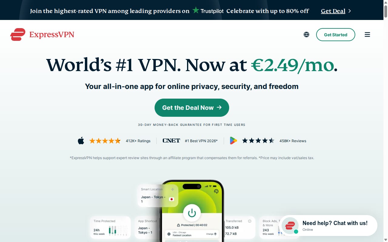 ExpressVPN Affiliate Program website screenshot