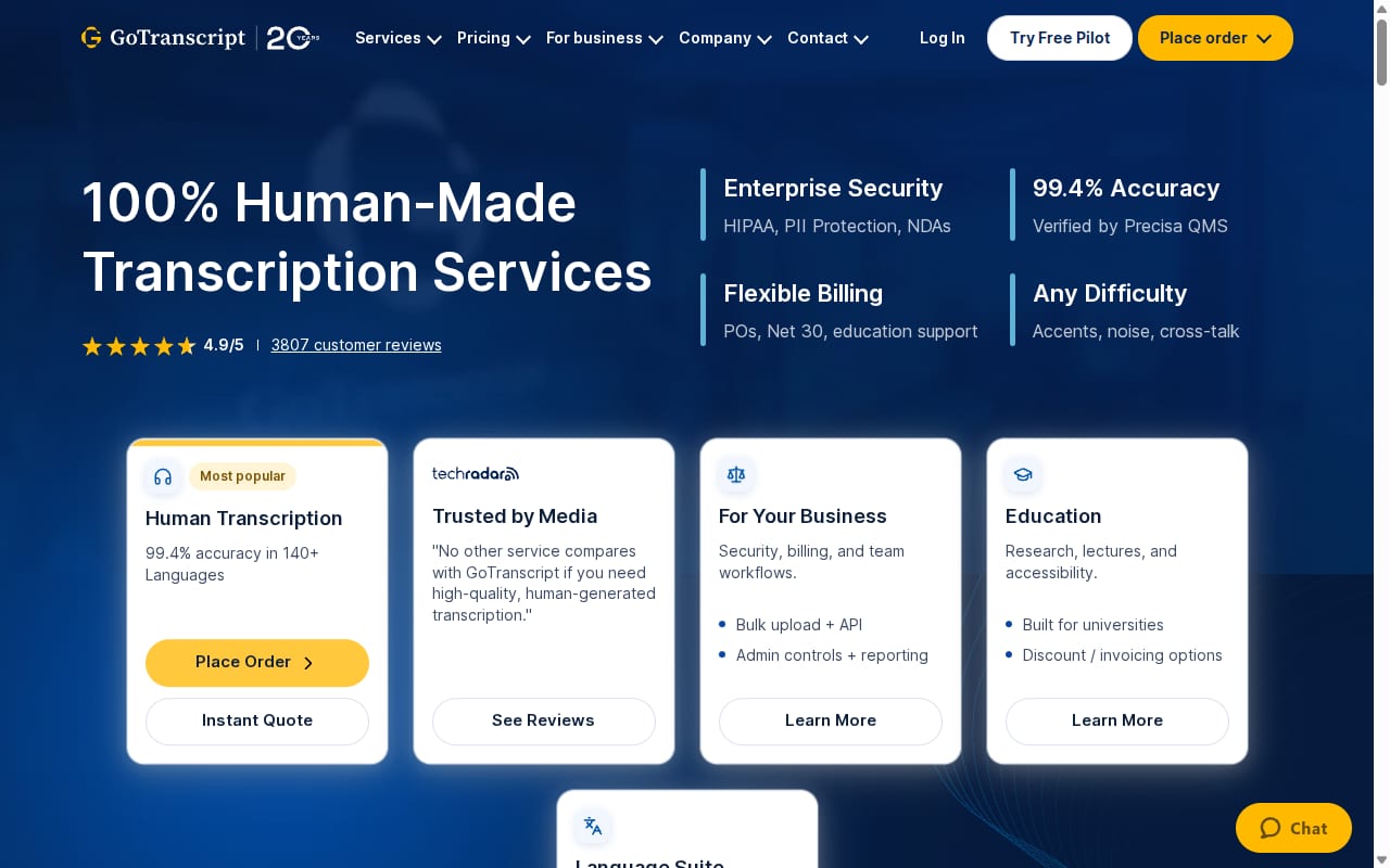 GoTranscript Affiliate Program website screenshot