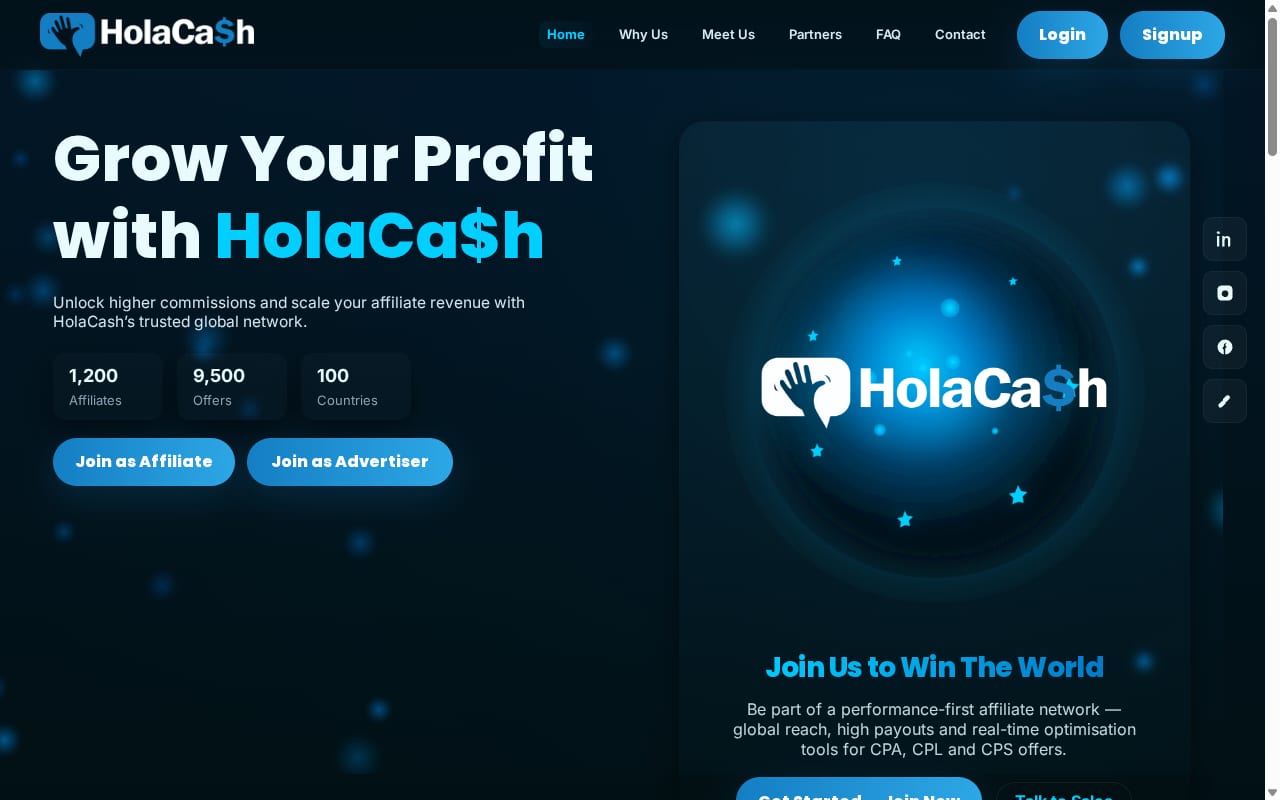 Holacash Network website screenshot