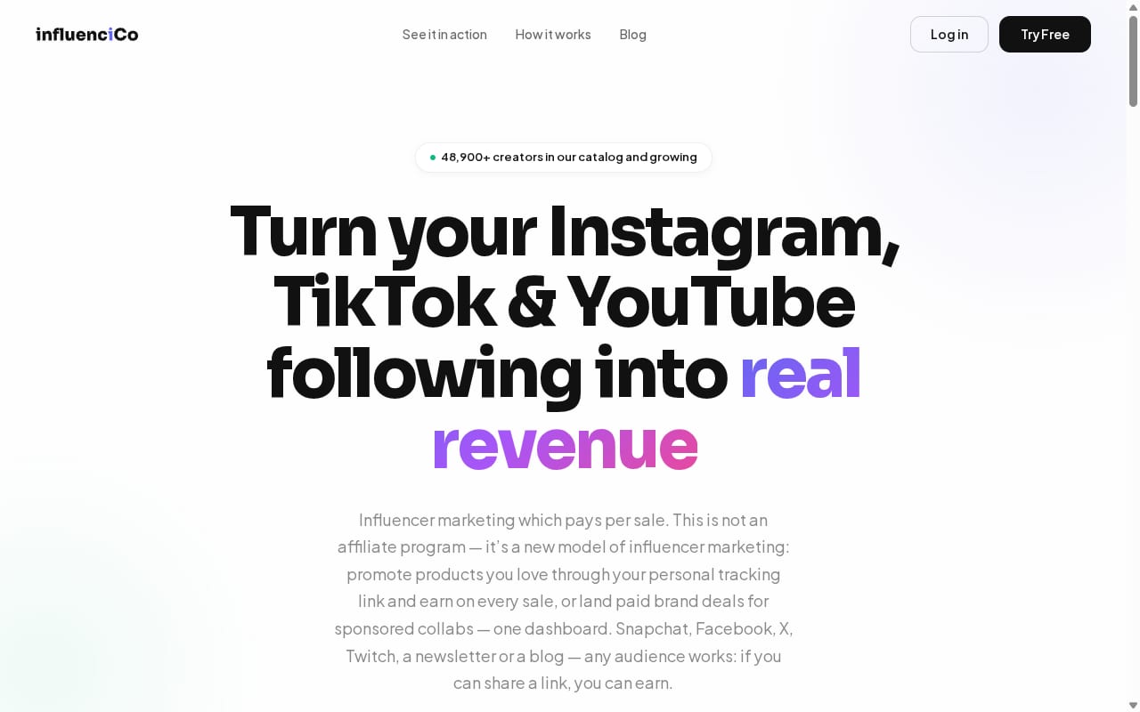 Influencico website screenshot