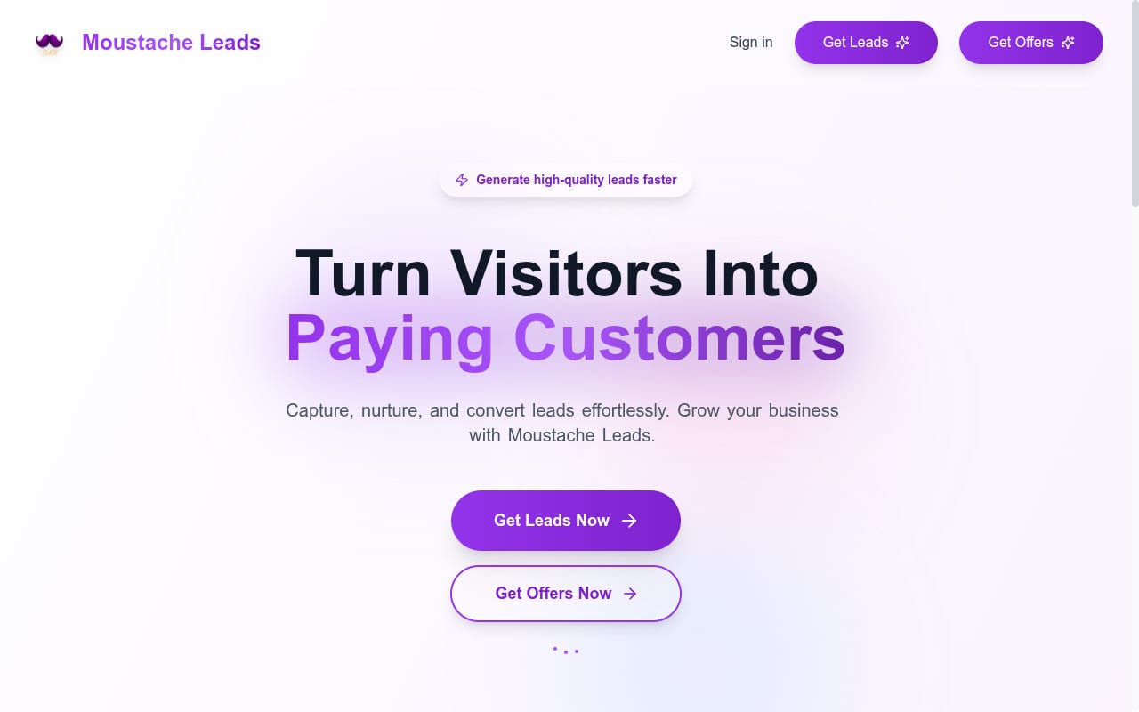 Moustache Leads website screenshot