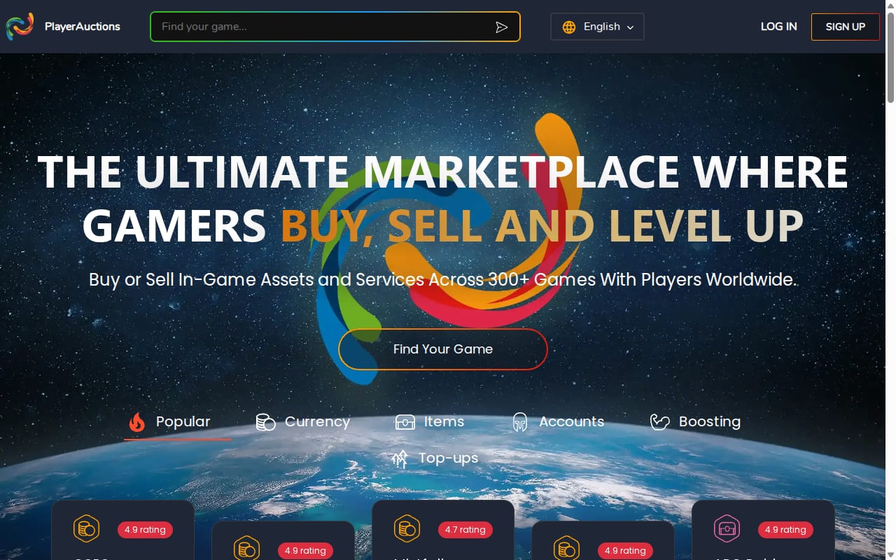 PlayerAuctions Affiliate Program website screenshot
