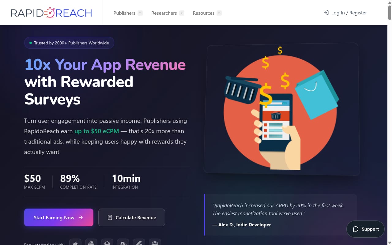 RapidoReach website screenshot