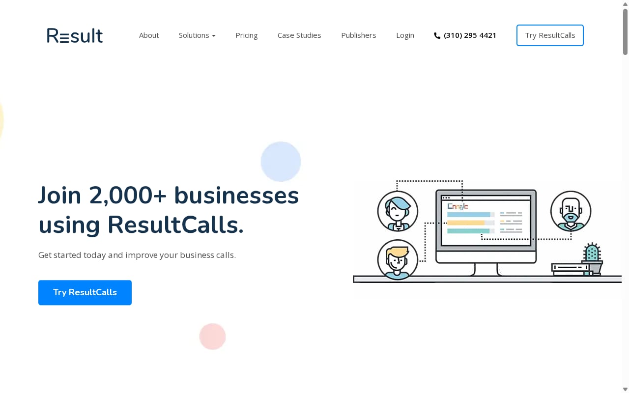 ResultCalls Publisher Network website screenshot