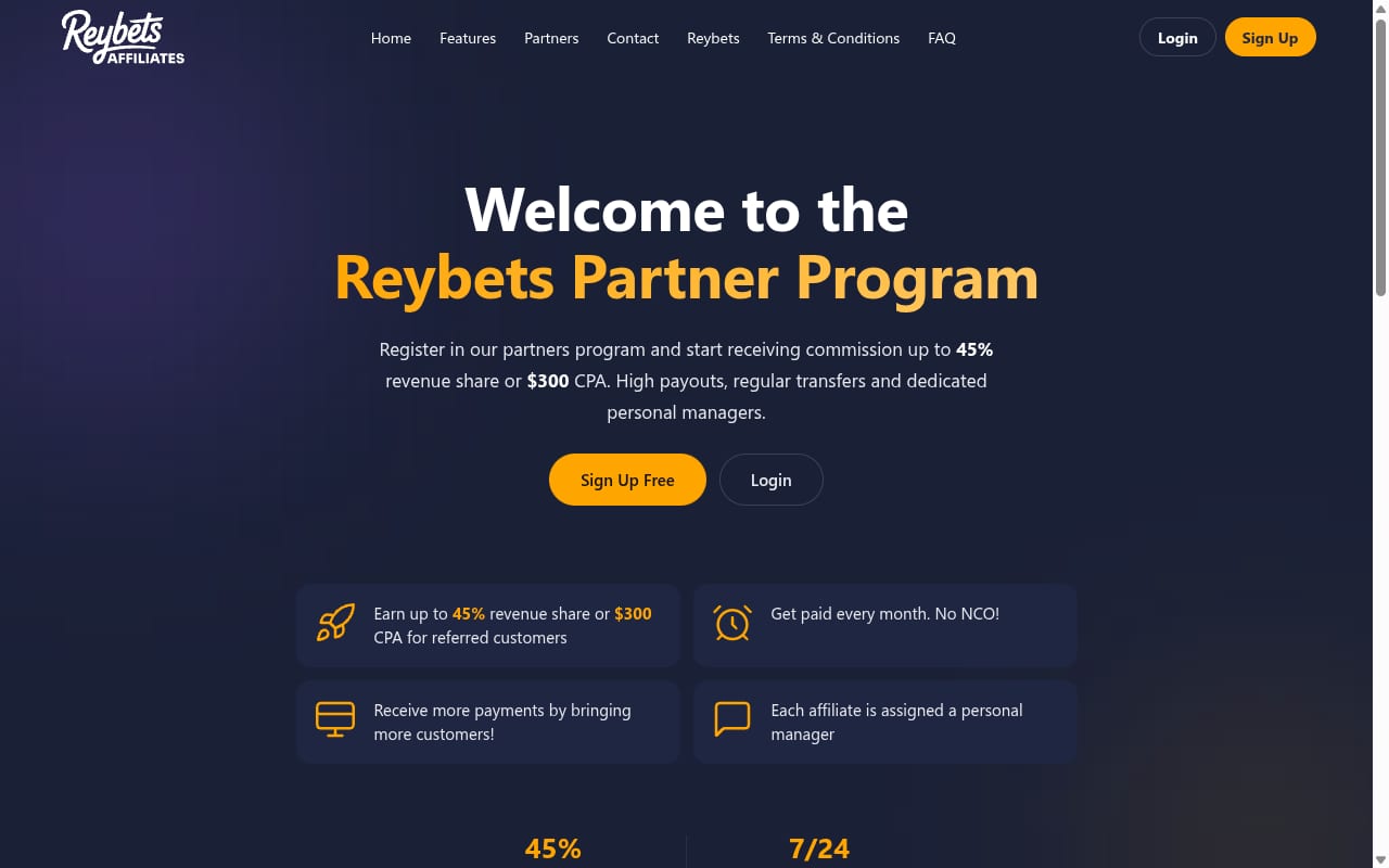 Reybets Affiliates website screenshot
