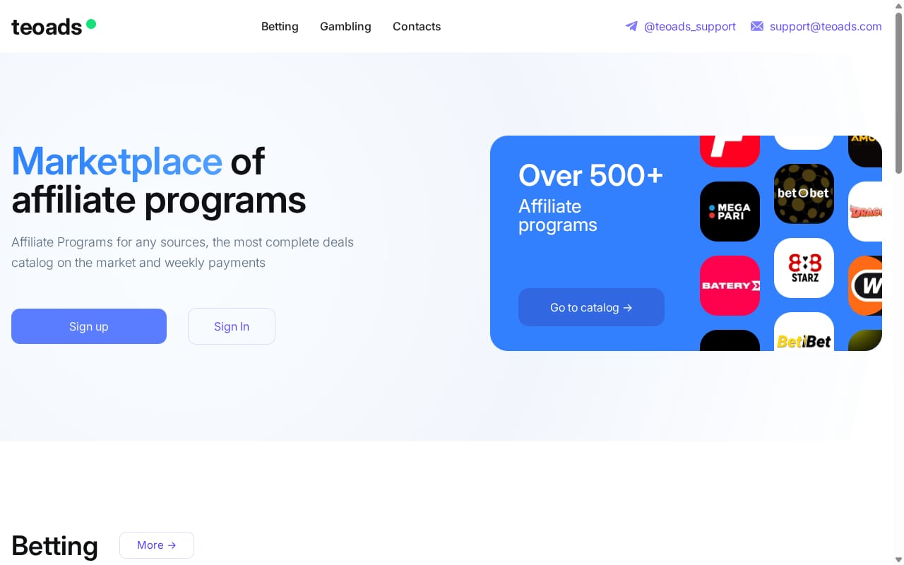TeoAds website screenshot