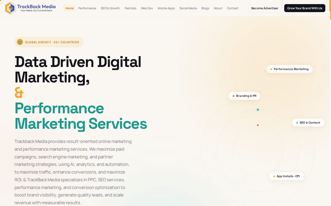 Trackback Media website screenshot