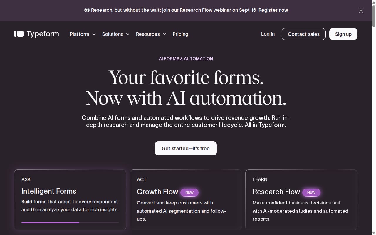 Typeform Affiliate Program website screenshot